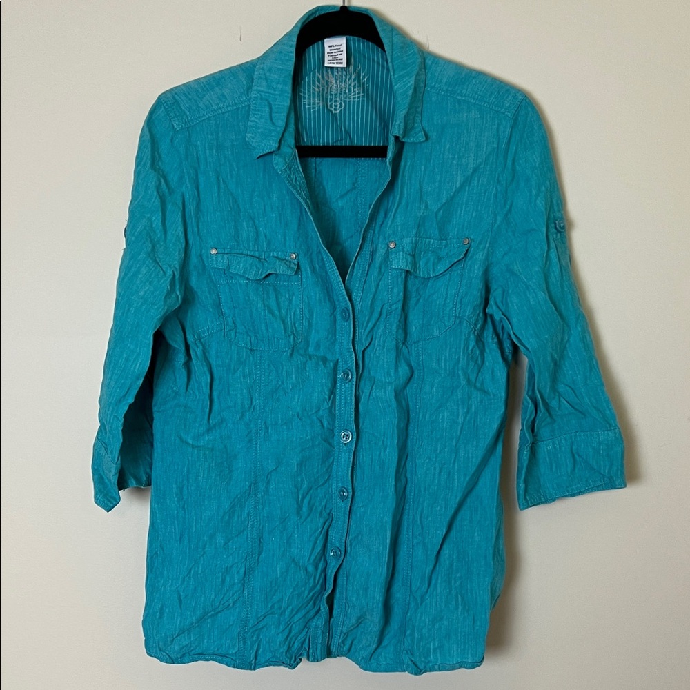 Size 12 Olsen Europe 100% flax linen 3/4 sleeve top